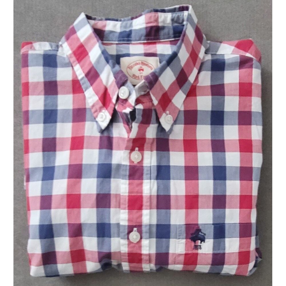 Brooks Brothers Men's Red Fleece Blue & Red Check‎ Long Sleeve Shirt Size Medium